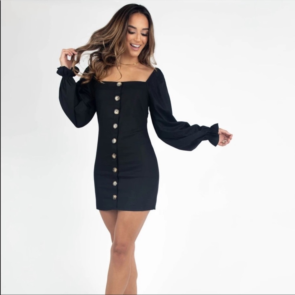 NWOT KITTENISH- TALK FLIRTY BLACK BUTTON DRESS